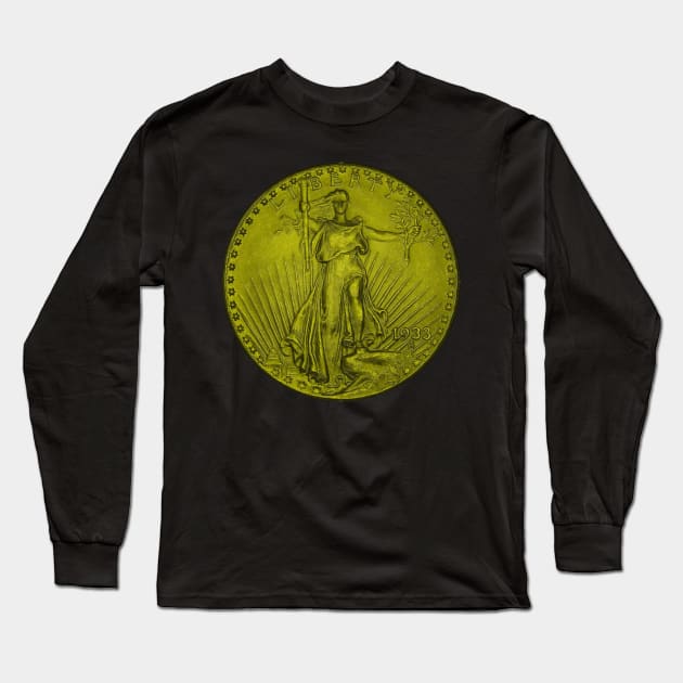 USA Liberty 1933 Coin in Yellow Long Sleeve T-Shirt by The Black Panther